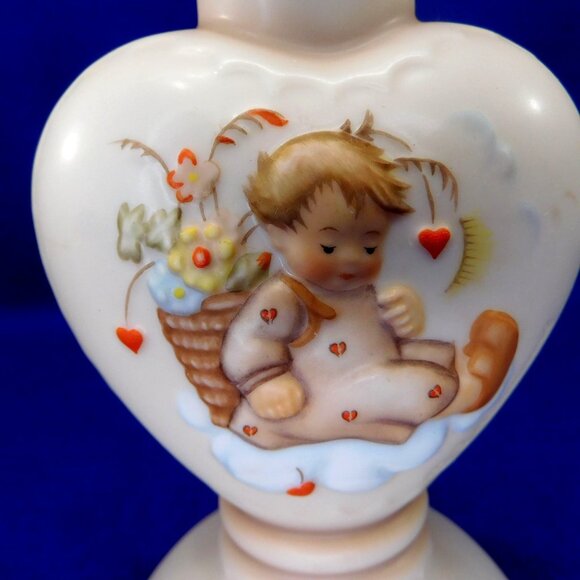 2 Hummel Goebel Angel Heart Shaped Ceramic Candle Holders / Candlesticks Vintage - Picture 5 of 8